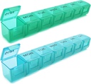 2 Pack Weekly Pillen Organisator, Grote 7 dagen pil geval, Dagelijkse Vitamine Case Medicine Box, AM/PM Pillen Containers voor Medicine Supplementen Visolie (blauw & groen)