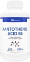 ML Naturals Pantothenic Acid B5 240 Plantaardige Capsules. Energiemetabolisme, ondersteuning van het zenuwstelsel, NSF-gecertificeerd en cGMP-compliant