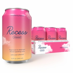 Recess Mood Magnesium & Adaptogen Drink, Kalmerende Ontspanning Drank, 12 ounce (Raspberry Lemon, 12 pack)