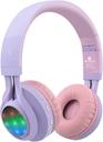 Riwbox WT-7S Kids Bluetooth Headphones Light Up, Opvouwbare Stero draadloze headset, met Microphone en Volume Control, Comfortabel en duurzaam,voor PC/Tablet/TV/Travel(Purple)