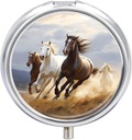 Paarden Running Art Pill Case 3 Compartiment Portable Pill Box Dagelijkse ronde pil Organisator voor Pocket Portemonnee Dagelijkse geneeskunde Container te houden Vitaminen Visolie Travel Gifts