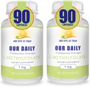 Our Daily Vites L-Methylfolate 1mg / 1000 mcg Maximum Strength Active Folate, 5-MTHF, Filler Free, Gluten Free, Non-GMO, Vegetarian Capsules 90 Count (Pack of 2)