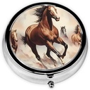 Pill Box, kleine pil geval voor portemonnee & Pocket, schattige geneeskunde Organisator Travel Pillbox, Portable Pill Container houder om vitamines te houden, medicijnen, visolie en supplementen,Prancing Bruin paard