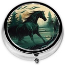 Ronde pil Box schattig kleine pil geval 3 Compartiment pilbox voor Purse Pocket Realistische Horse Painting Style Portable Pill Container houder om vitamines Medicatie Visolie en supplementen te houden