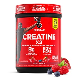 Zes sterren Creatine Monohydraat poeder, X3 (Fruit Punch) - Flavored Creatine HCl Poeder Monohydraat supplement voor spieropbouw en prestaties - Post workout supplement voor mannen en vrouwen - 30 porties