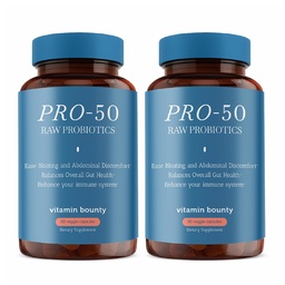 Vitamine Bounty Pro-50 Probiotic 50 Miljard CFU - 13 Stain Supplement for Men & Women + Prebiotics - Digestive Health & Gut Support - Lactobacillus & Bifidobacterium - Delayed Release Capsules, 2 Pack