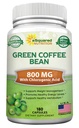 aSquared Nutrition Natural Green Coffee Bean Formula-180 Capsules-Max Sterkte GCA Antioxidant Reiniging voor puur gewichtsverlies, 800 mg per pil-Chloorgeen zuur-1600mg Dagelijks supplement, gezonde vetbrander