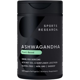 Sportonderzoek® Ashwagandha Softgels met Coconut MCT olie - Natuurlijke Ayurvedische Adaptogen Gemaakt met Shoden® Ashwa voor ontspanning, rust en slaap ondersteuning - Glutenvrij en Veganistisch vriendelijk - 120 Tel.
