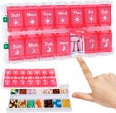 Shintop Weekly Pill Organizer 2 keer, Pink Pill Box Push Knop Dagelijkse Vitamine Case Gemakkelijk Vill Night Medicine Organisator voor Visolie Supplementen