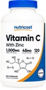 Nutricost Vitamin C with Zinc Capsules, 120 Servings - 1000mg, 45mg Zinc, Non-GMO, Gluten Free Vitamin C Supplement