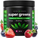 SuperGreens Powder, 40+ Biologische Superfoods, Probiotica & Enzymes for Energy, Digestie, Gut Health & Bloating, Biologische Fruit & Veggie Drink Mix, Daily Green Juice Smoothie Blend, Noni Plus