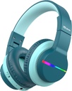 iClever BTH12 Kids Bluetooth Headphones,Kleurrijke LED-verlichting Draadloze Kids Headphones,74/85dBA Safe Volume,85H Playtime,Bluetooth 5.2,Over Oorhoofdtelefoons Ingebouwde Mic voor iPad/Tablet/Airplane,Green