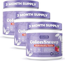 ColonSweep - Strawberry Flavored Probiotic Psyllium Husk Powder Colon Cleanser,7,8 oz. Fiber Supplement Ondersteuning voor Gut Health - Reiniging voor opgeblazen Relief & Detox- 30 Servers (pakket van 3)