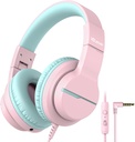 iClever HS19 Kids Headphones met Microphone voor School, Safe Volume Limited, Over-Ear Girls Jongens Headphones voor Kids met Shareport, Opvouwbaar Bekabeld voor iPad/Travel (Roze)