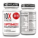 10X Gezondheid Optimaliseren Multivitamine voor mannen - 90 Capsules, Gemethyleerde Multivitamine 34 in 1 Formule met 800 mcg vitamine B12, 5-MTHF, NAC - Methyl B Complex, MTHFR Supplement