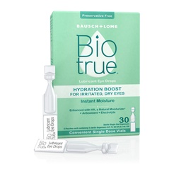Biotrue Hydration Boost, conservatieve-vrije oogdruppels voor droge ogen, onmiddellijk hydrateert, rehydrateert, contact met Lens Vriendelijk, Vernieuwen & Relieve Eye Irritation, 30 enkelvoudig gebruik flacons (verpakking van 1)
