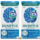 NEURIVA Brain + Eye Supplement for Memory, Focus & Concentration with Clinically Tested Lutein and Zeaxanthine, Vitamins A C & E + Zink for Eye Health & Filter Blue Light Capsules 30 Count Capsules (2 Pack)