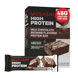 MUSASHI High Protein Bar, 45g Protein, 2g Total Sugars, Milk Chocolate Brownie, Post Workout en Proteïne Snack On The Go, 12 Pack of 3.2oz (90g) Bars