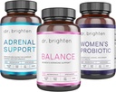 Dr. Brighten Periode Ondersteuning Kit - Balance, Adrenal Support, en Vrouwenprobiotica - Targets Hormonal Acne, Periodeproblemen, & PMS - Vegan, Non-GMO