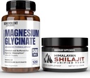 Premium Magnesium Glycinate 500mg Capsules & Himalayan Shilajit Resin - (8 Months Supply + High Absorption Formula) Chelated Buffered Glycinate - 85+ Trace Minerals for Energy, Performance, Immune S
