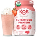 KOS Vegan Proteïne Poeder, Aardbeien & Cream USDA Biologisch - Low Carb Pea Proteïne Blend, Plant Based Superfood met Vitaminen & Mineraal, Glutenvrij - Maaltijd Vervanging voor vrouwen & Mannen - 28 Servers