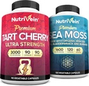 Nutrivein Irish Sea Mos Capsules and Tart Cherry Capsules Bundle: Sea Moss & Tart Cherry Supplement Set voor spijsverteringsondersteuning en dagelijkse wellness