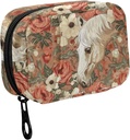 Fustyad Vintage Mooie White Horse en Flower Pill Organizer voor Purse, Weekly Portable Pill Box met rits naar opslag Vitaminen Visolie Medicijnen Supplementen