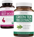 Beetwortelwortel- en groene theeextract (1-maandvoeding) Detox Power Duo - Biologische bietenwortel met zwarte peper voor absorptie 1250mg (60 tabletten) & Groene theeextract 98% met EGCG 1000mg per portie (60 capsules)