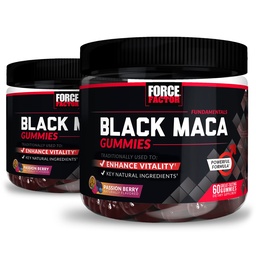 Force Factor Black Maca Gummies, 2-pack, Black Maca Root om mannelijke vitaliteit te verbeteren, energie en kracht te verhogen, met BioPerine voor superior Absorptie, heerlijke passie Berry smaak, 120 Gummies