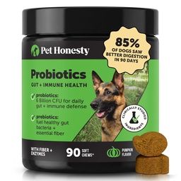 Pet Eerlijkheid Probiotica voor honden voor Occasional Diarree & Bowel Support, Digestieve Enzymen met Prebiotica voor Gut Health voor honden, Immunity Health & Itch Relief (Pumpkin 90 ct)