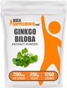 BulkSupplements.com Ginkgo Biloba Extract Poeder - van Ginkgo Biloba Blad, Antioxidant Bron, Kruidensupplement - Glutenvrij, 200mg per portie, 250g (8.8 oz) (pakket van 1)