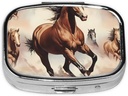 Pill Box, kleine pil geval voor portemonnee & Pocket, schattige geneeskunde Organisator Travel Pillbox, Portable Pill Container houder om vitamines te houden, medicijnen, visolie en supplementen,Prancing Bruin paard