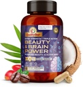 Schoonheid & hersenkracht, extra sterkte + drievoudige actie hersensupplement, huidvitaminen voor foutloze schoonheid, schoonheid & hersenen gezondheidssupplementen voor volwassenen, 60 vegetarische capsules