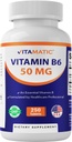 Vitamatic Vitamin B6 (Pyridoxine HCI), 50 mg 250 Vegetarische tabletten - Bevordert energieproductie, verhoogt het metabolisme en Immune Health Support