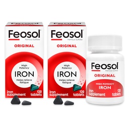 Feosol Original Iron Supplement Tablets,Non-heme 325mg Ferrous Sulfate (65mg Elemental Iron) per pil, 1 per dag, 4 maanden levering, voor energie en immuunsysteem ondersteuning (120 ct Pack of 2)