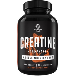 Natures Craft High Strength Tri Phase Creatine Tablets for Women & Men - Formula Blend of Creatine Monohydraat, 300mg HCL & Pyruvate Supplement - Muscle Mass Gain & Recovery Supplement - 120 tabletten