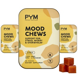 PYM Citrus Mood Kauwt Ondersteuning voor stress, zorgen & Overweldigen, 60 Graaf 130mg GABA, 90mg L-Theanine 