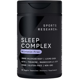 Sports Research® Sleep Complex- Melatonin-Free Vegan Capsules - with Valerian Root, GABA, L-Theanine, Magnesium & 5-HTP - 30 Servings