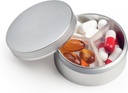 Kleine pil Case 3 Compartments, metalen ronde draagbare pil Box, waterdichte reis pil Organizer, Pocket Purse Medicine Vitamine houder EDC Container (Zilver)