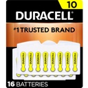 Duracell Hearing Aid Batteries Yellow Size 10, 16 Count Pack, 10A Size Hearing Aid Battery with Long-Lasting Power, Extra-Long EasyTab Install for Hearing Aid Devices