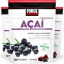 Force Factor Acai Zachte Kauwen voor Immune Ondersteuning, Oxidatieve Stress Verdediging, Superfood en Antioxidanten Supplement, Non-GMO, Gluten-Free, en Vegan, Acai Berry Flavor, 30 Zachte Kauwen, 3-Pack
