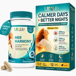 UltaLife Haar Harmony Menopauze Supplementen voor vrouwen - Hot Flashes Menopauze Relief & Hormone Balance voor vrouwen - Bevat Black Cohosh, Dong Quai, Red Clover & More - Estrogen Free - 120 Capsules