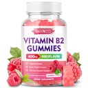 Vitamine B2 Gummies Riboflavin 400mg Supplement met Magnesium voor kinderen & volwassenen, B2 Gummies voor Migraine Relief & Zenuwstelsel Ondersteuning, Veganistisch, Suikervrij, Raspberry Flavor, 60 Tellen