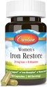 Carlson - Women's Iron Restore, 28 mg Iron + B Vitaminen, Menstruele Ondersteuning, IJzer Absorptie & Women's Health, 60 Capsules