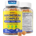 Magnesium Complex Gummies 400mg, Magneisum Glycinate Citrate Malate + Turmeric, GABA, B6 B12, Kava Kava, L-Theanine voor Slaap, Kalm, Ontspannen, Energie, Magnesium Gummies voor Vrouwen Mannen, Veganistisch, 60 Ct