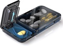 Reis pil Organizer met pil Cutter Splitter, 4 Compartments pil geval, kleine pil Box voor zaktas, dagelijkse pil Container om vitamines kabeljauw lever olie supplementen, Medicine Planner (zwart)