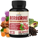 Berberine met Ceylon Cinnamon, Kurkuma, Melkdistel, Artichoke, Black Pepper - 150 Graaf - Verpakking van 1