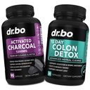 DR. BO Activated Charcoal & Colon Cleanser Detox - Organic Coconut Charcoal Pills & Colon Cleanse for Stomach Gas Bloat & Regularity - Bowel Movement Supplements for Stomach Bloating, Gut Support
