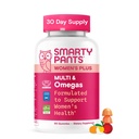 SmartyBants Vrouwen Multivitamine Gummies, Omega 3 DHA/EPA, Methylfolaat, CoQ10, Vitamine D3, C, B12, B6, A, K, Zink, Drie Fruitsmaken, 90 Tellen (30 Dagen Levering)