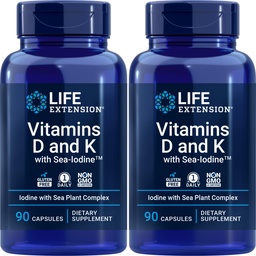 Life Extension Vitamins D and K with Sea-Iodine, 90 Caps (Pack of 2)